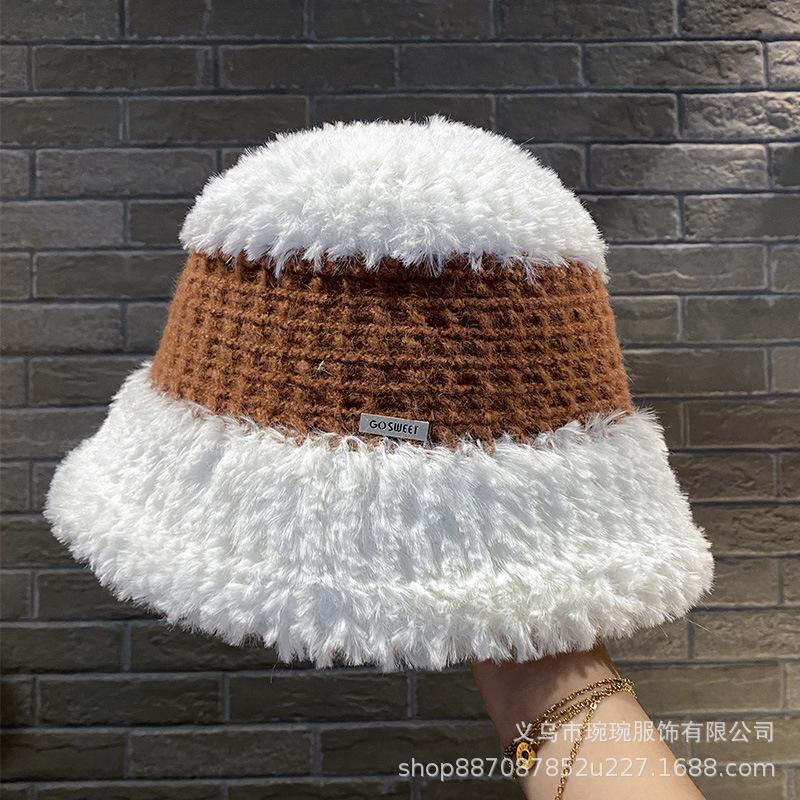 New Knitted Bucket Hat Women's Autumn and Winter Outdoor Wide-brimmed Breathable Bucket Hat Color Matching Fashionable Simple Basin Hat