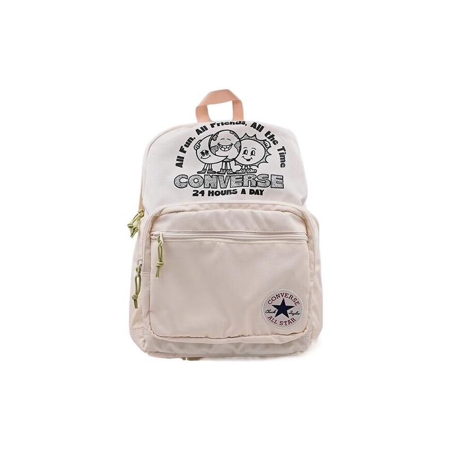 Converse Victory Trend Sports Casual Zipper Backpack Unisex Backpack Off-White 10025925-A02 Ecru