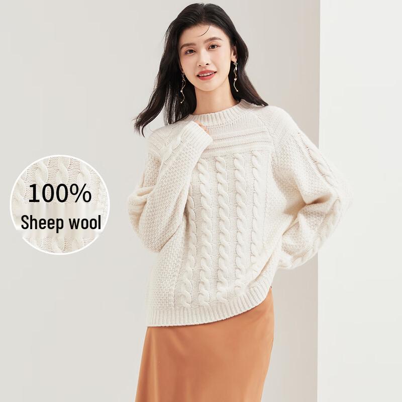 Women's 100% Merino Wool Cable Knit Pullover Sweater