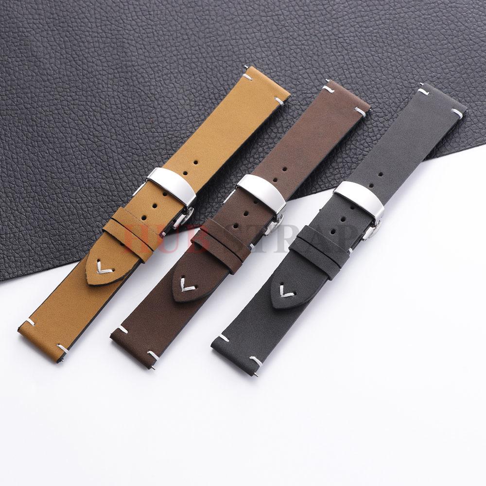18mm 20mm 22mm Stitching Cowhide PU Strap for Seiko for Omega Vintage Calfskin Watchband Butterfly Buckle for Men Wrist Bracelet