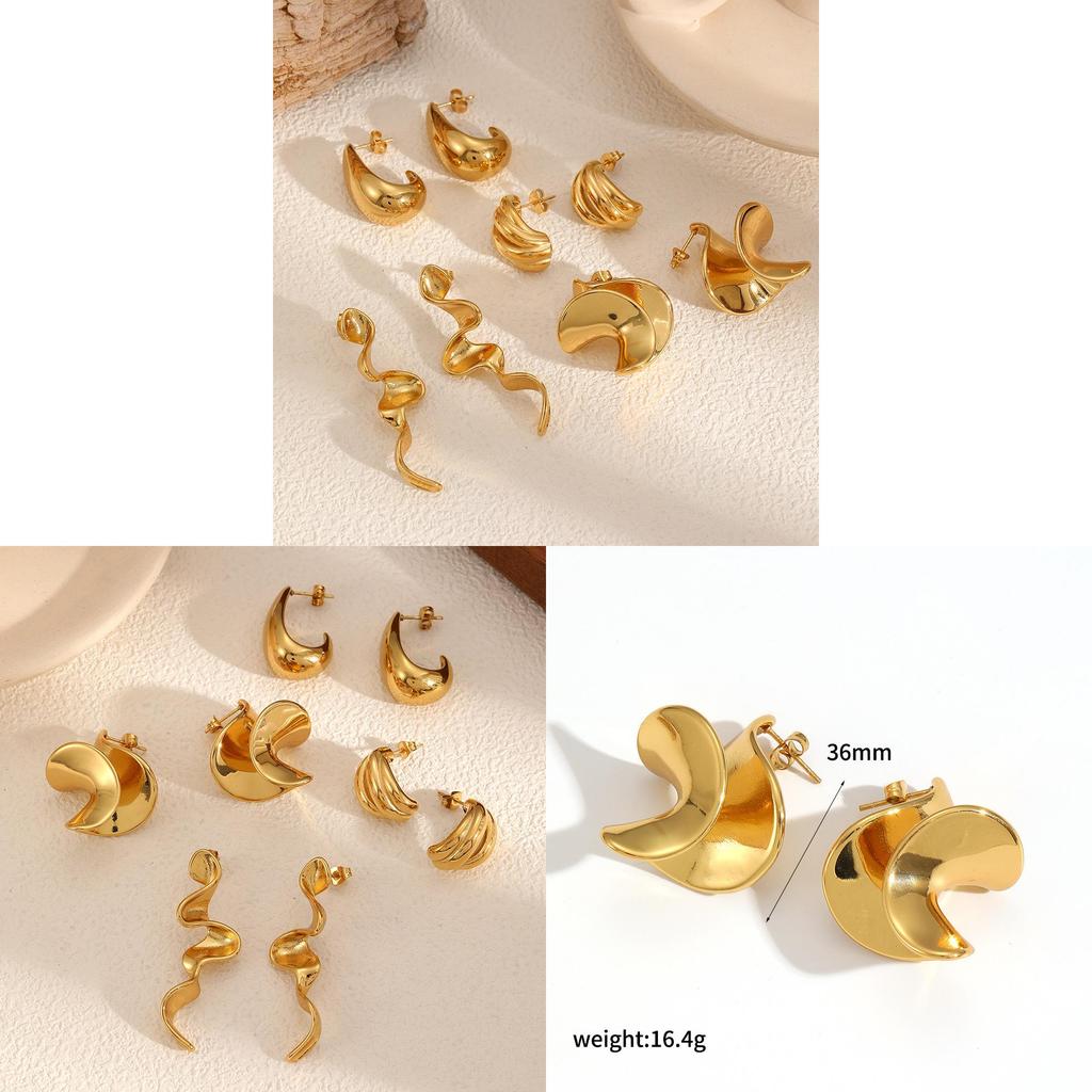Geometric Titanium Steel Earrings For Women Unique Asymmetrical Studs Jewelry