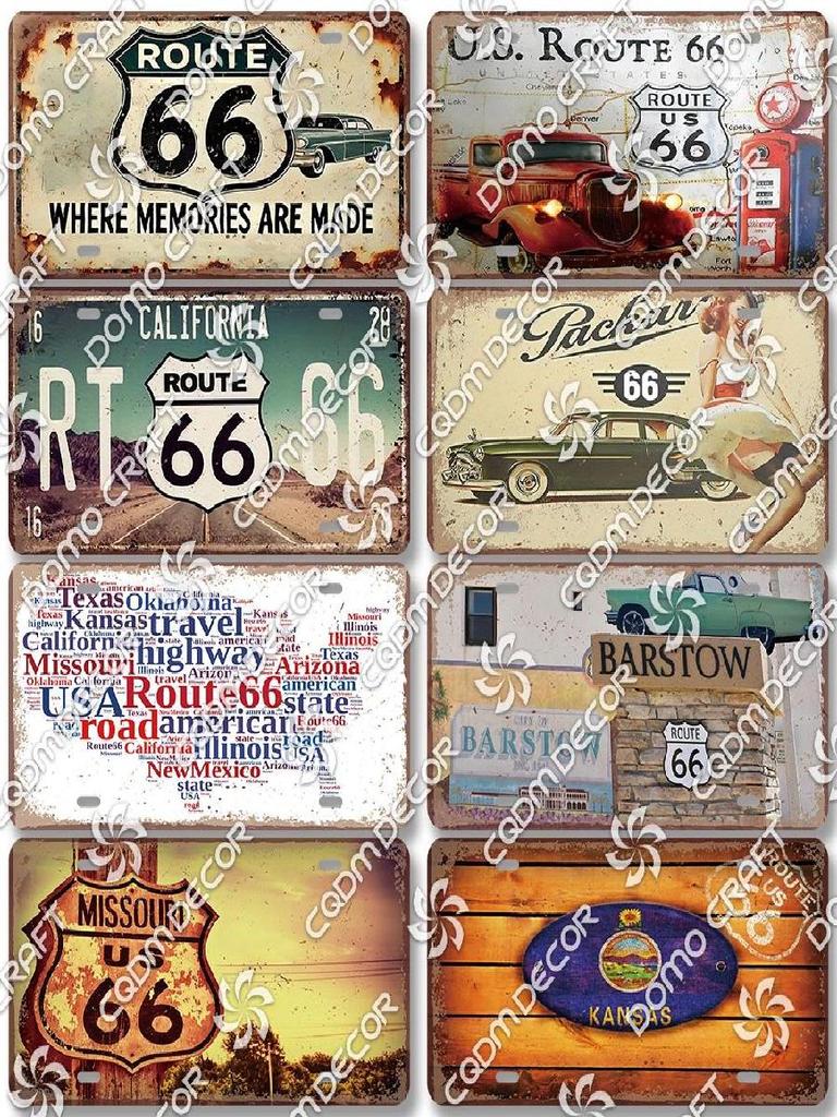Vintage US Route  Tin Sign Metal Wall Art Decor  Retro Car Poster Plaque for Garage Motel Bar Club Gas Station  Perfect Home Dec