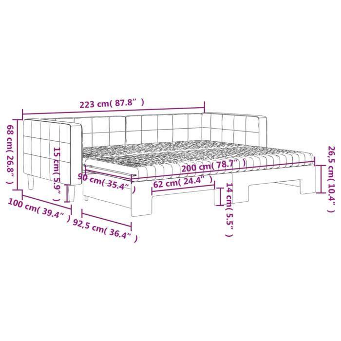VidaXL Lit de jour avec gigogne et matelas rose 90x200 cm velours 3196718