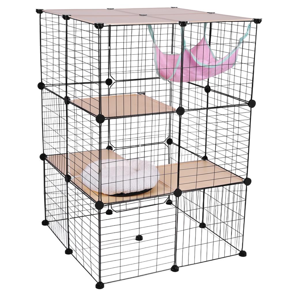 3 Tiers Indoor Cat Enclosures W/ Hammock & Bed Cat Wire Kennel Crate Kitten Playpen Cage Large Exercise Place Ideal for 1-3Cats