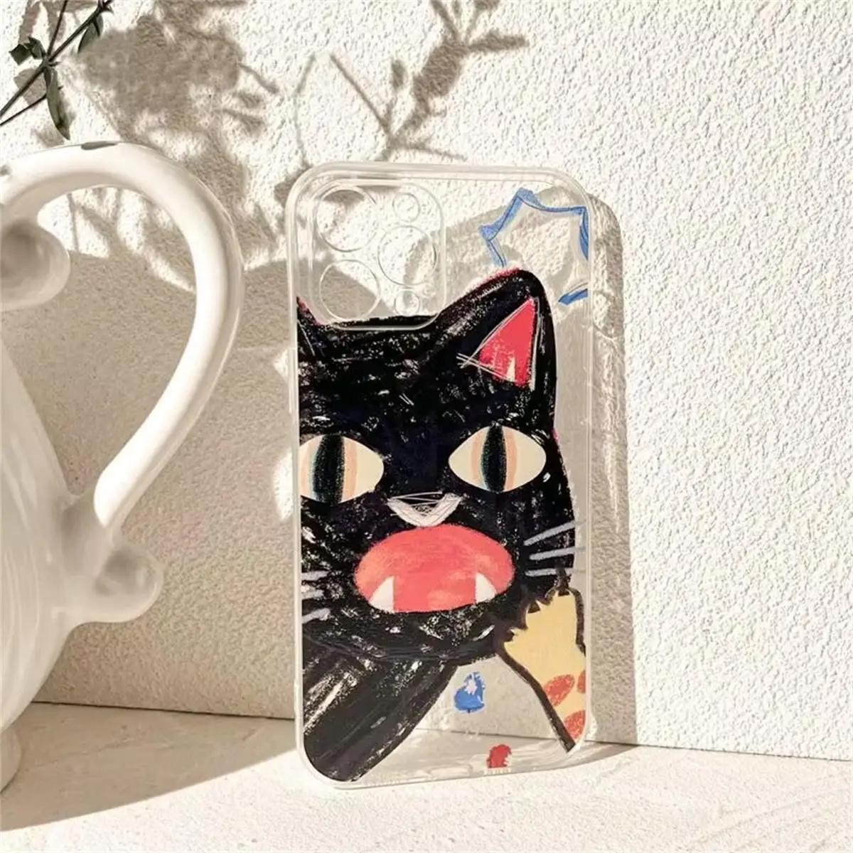 

Doodle Angry Cat Case for Iphone 13 16 17 Pro Max 11 12 14 15 Pro Max 16 Plus 13 Mini 17 Air 16e 13Pro Back Cover Clear Fundas For iPhone 13 Mini