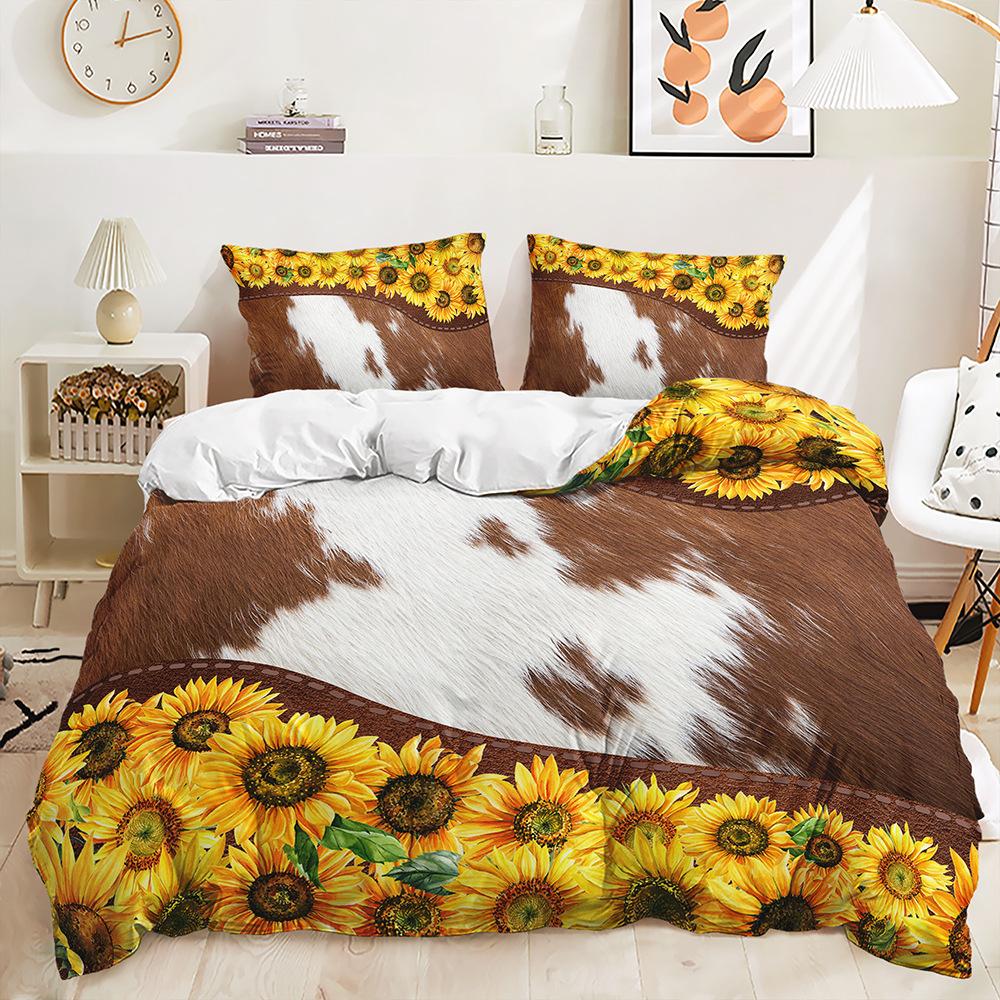 

Постельный комплект из трех предметов с животным корова, меховая текстура, пододеяльник, две наволочки для спальни 135 * 200 (two-piece set) 90g