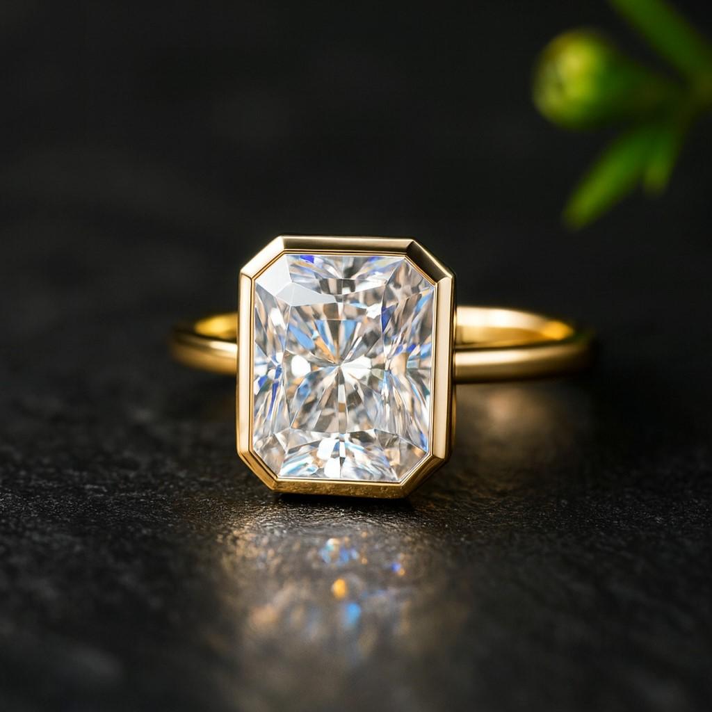 

Помолвочное кольцо с муассанитом изумрудной огранки – Позолоченное желтым золотом кольцо-солитер, Юбилейное кольцо, Кольцо обещания, Ювелирный подарок для женщин 10 US