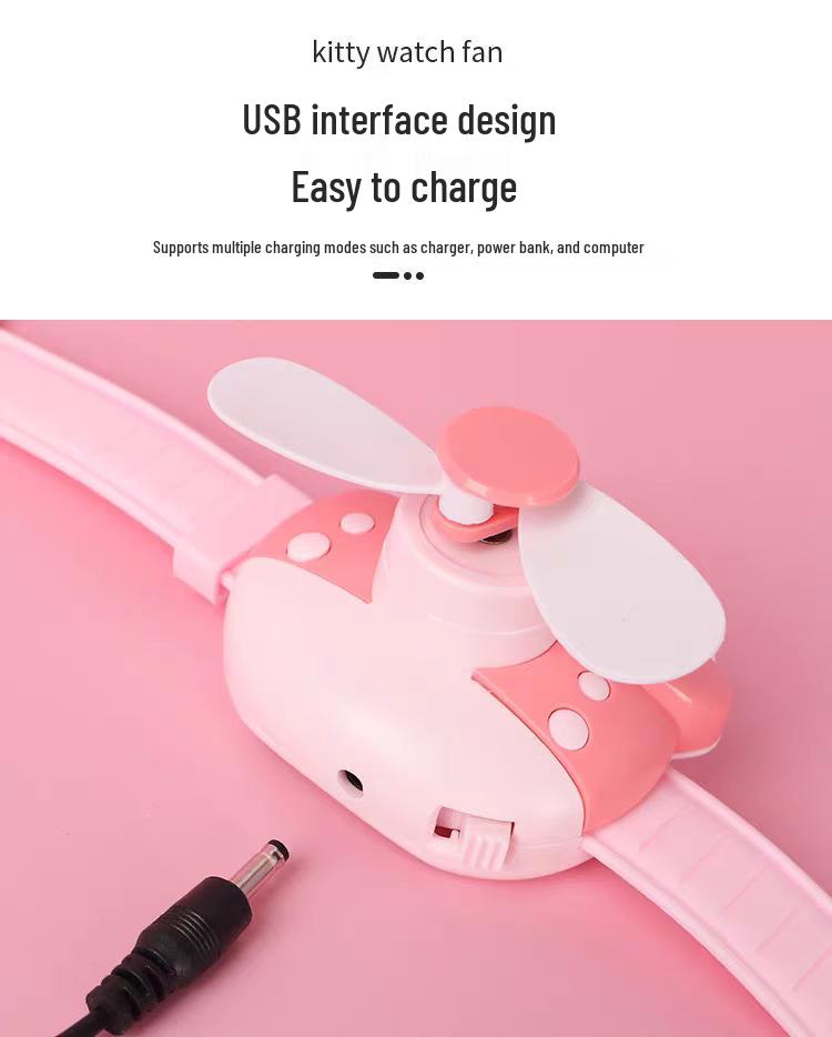 Hello Kitty USB Rechargeable Portable Mini Fan Bracelet Toy.