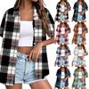 Women Casual Loose Fit Short Sleeve Button Down Collar Shirt Plaid Pattern Lightweight Summer Top