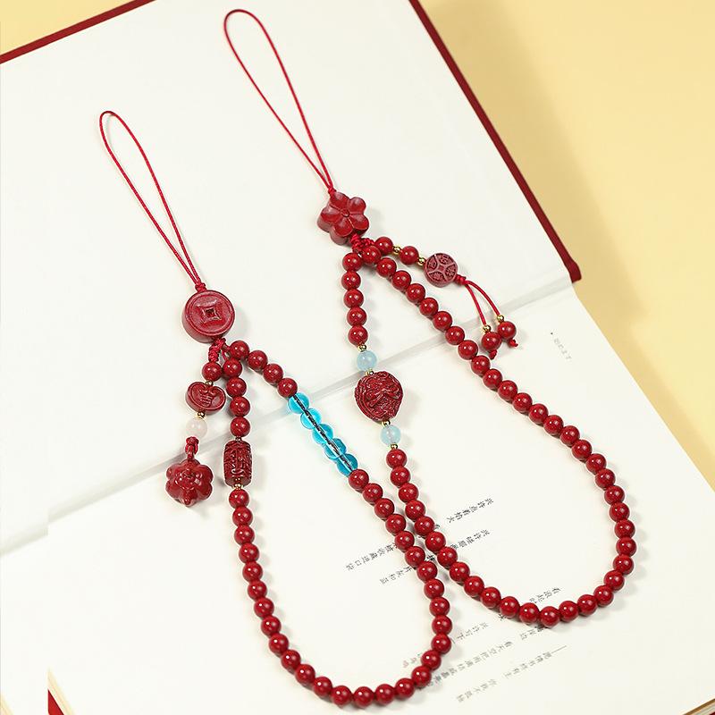 New Natural Cinnabar Wrist Phone Chain Pendant, Phone Case Accessory, Exquisite Wrist Strap for Women and Men