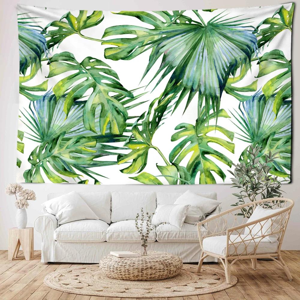 Aquarell Tropisches Blatt Wandteppich Wandbehang Bohemian Minimalistische Kunst Pflanze Blumen Ins Stil Wohnzimmer Schlafzimmer Heimdekoration
