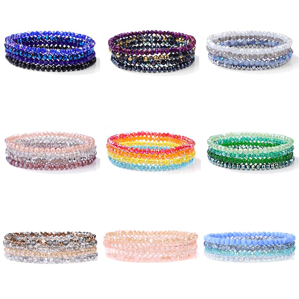 Set da 4 Pezzi Braccialetti Elastici con Perline di Cristallo Lucido Bohemien Facettati Colorati Braccialetti con Perline di Vetro di Cristallo Set di Braccialetti per Donne
