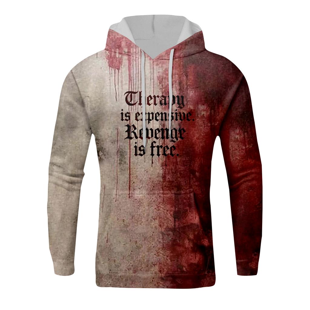 Halloween Blood-stained Print Men's Loose Hooded Sweatshirt
