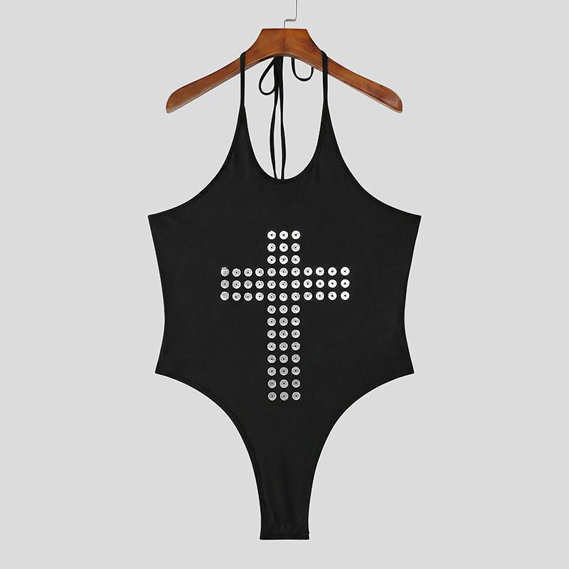 INCERUN Men Halter Sling Sleeveless Fitted Briefs Bodysuits One Piece Underwear Jumpsuits Party Wear