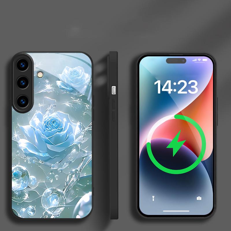 Ice crystal-colored roses For Samsung Galaxy S26 Ultra S20 FE S21 S22+ S23 Plus S24 Ultra 25 Edge For Magsafe Glass Phone Casee
