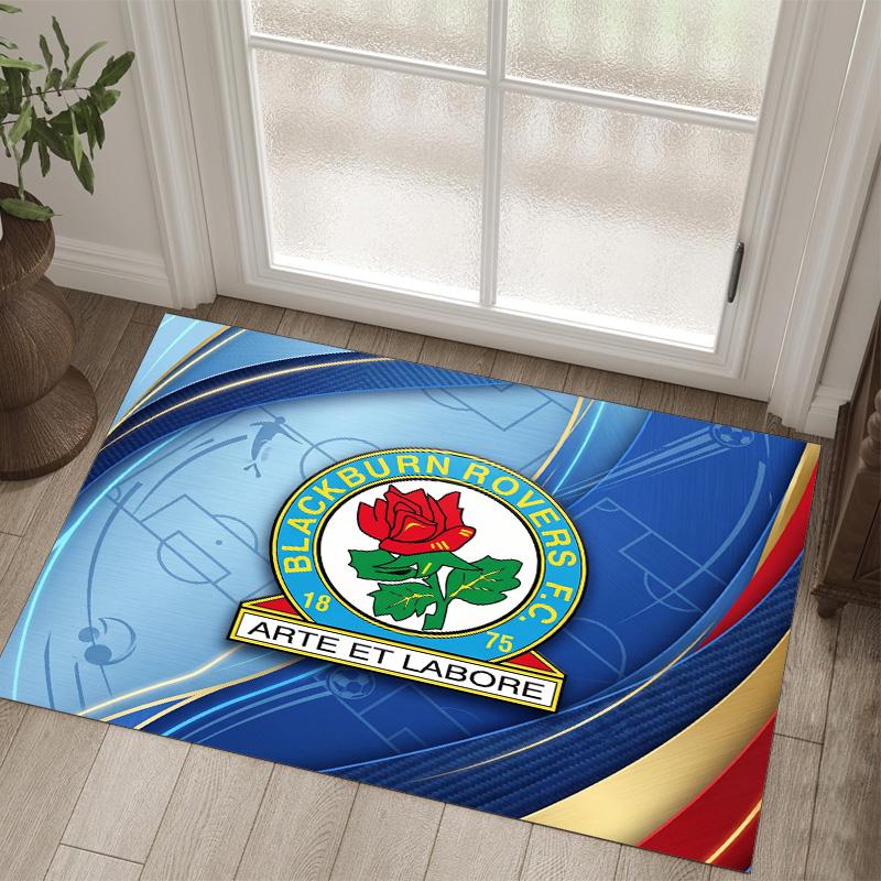 Blackburn Rovers Football Design Crystal Velvet Carpet Cozy Non?Slip Printed Rug For Bedroom Living Room Entrance