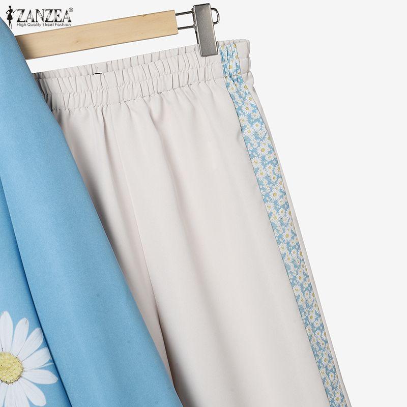ZANZEA Women Long Sleeve Floral Blouse and Long Pants Casual Two Piece Suit Sets