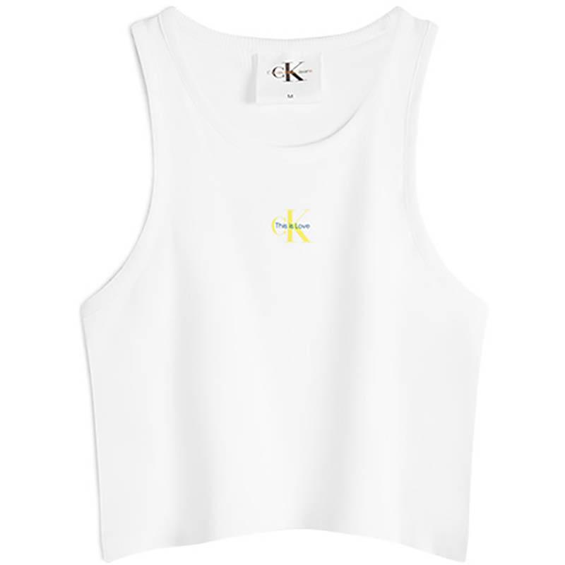 

Calvin Klein Радужная серия Логотип Принт Круглый вырез Облегающий жилет Унисекс Топы Лунно-белый J323716-YAF S