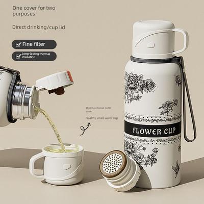 New Model Peony Flower Language 316 Stainless Steel High-Looking, Large-Capacity Thermos Cup for Outdoor Use and Portable Tea Brewing