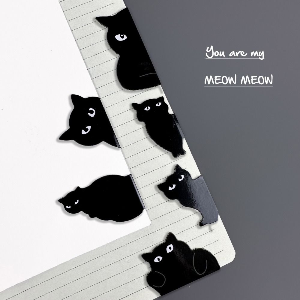 6PCS Black Magnetic Bookmarks Magnetic Pagination Mark New Black Cat Bookmark Students Teachers