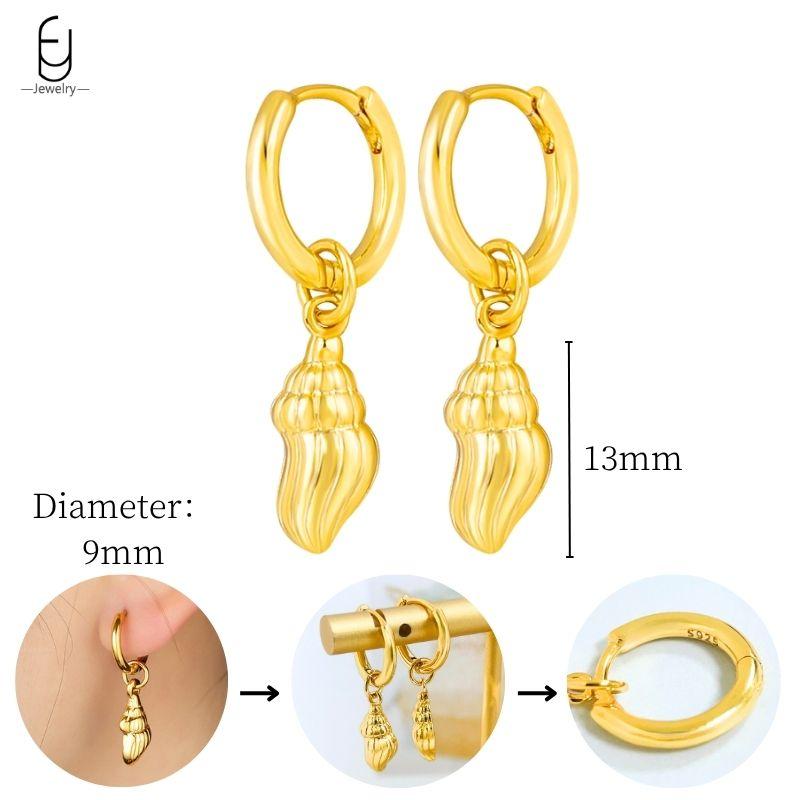 925 Sterling Silver Needle Vintage Heart/Shell Pendant Earrings Round/Square Plate Hoop Earrings for Women Party Fashion Jewelry