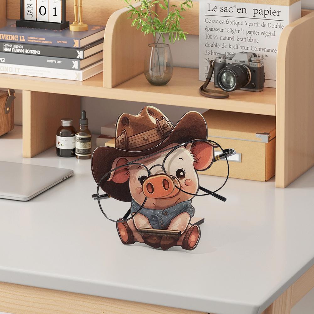 Cartoon Pig Glasses Frame Cute Animal Glasses Frame Sunglasses Display Stand Hand Carved Home Wooden Decoration 3D