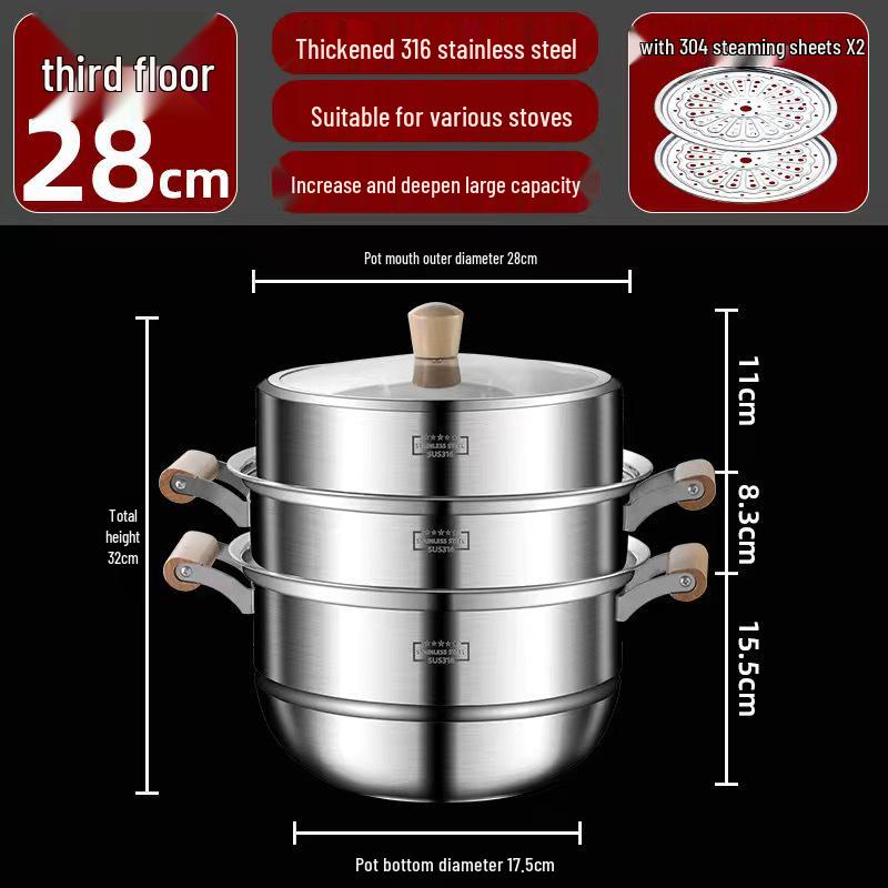 **Two-Layer Anti-Scald Handle Stainless Steel Steamer Pot**