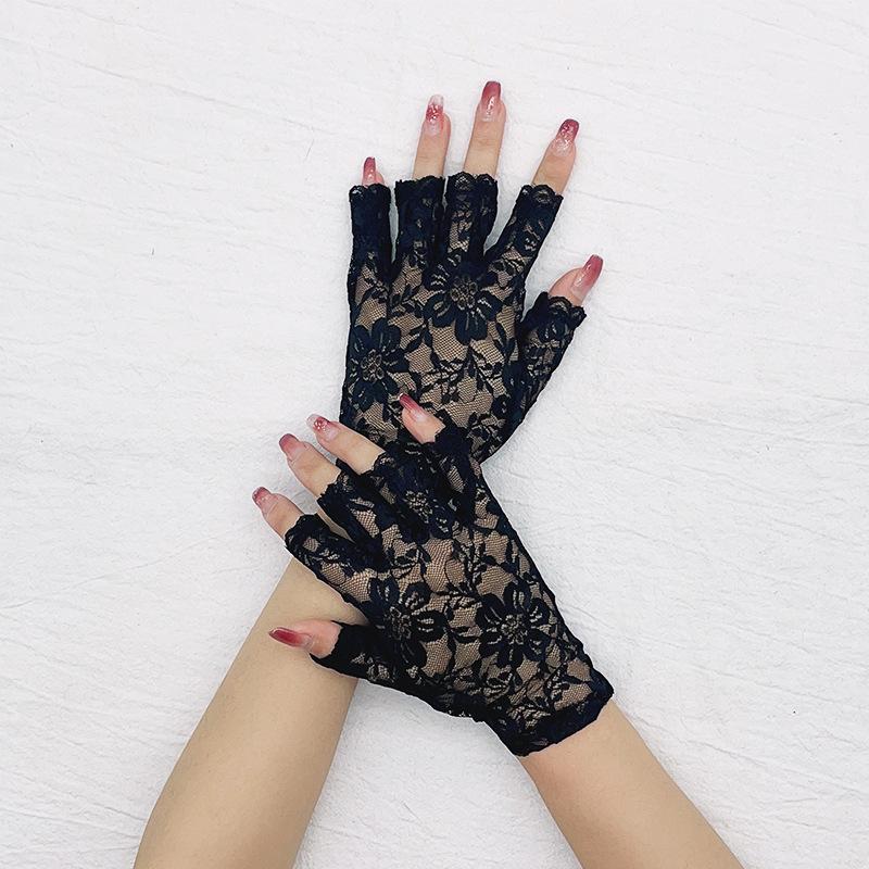 Summer Short Lace Half Finger Lace Riding Finger Gloves Chinese Wedding Accessories Gloves Touch Screen Gloves
