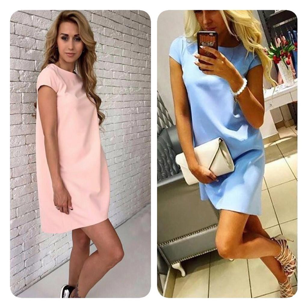 Stijlvolle Casual Jurk met Korte Mouwen, Ronde Hals en A-lijn Pasvorm in Vier Trendy Kleuren voor Jonge Vrouwen