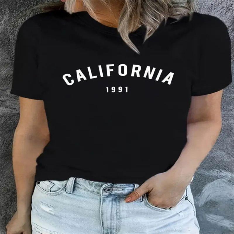 Western Style New Fashion Casual Loose Print round Neck Short sleeve T-shirt Top Printed T-shirt Top