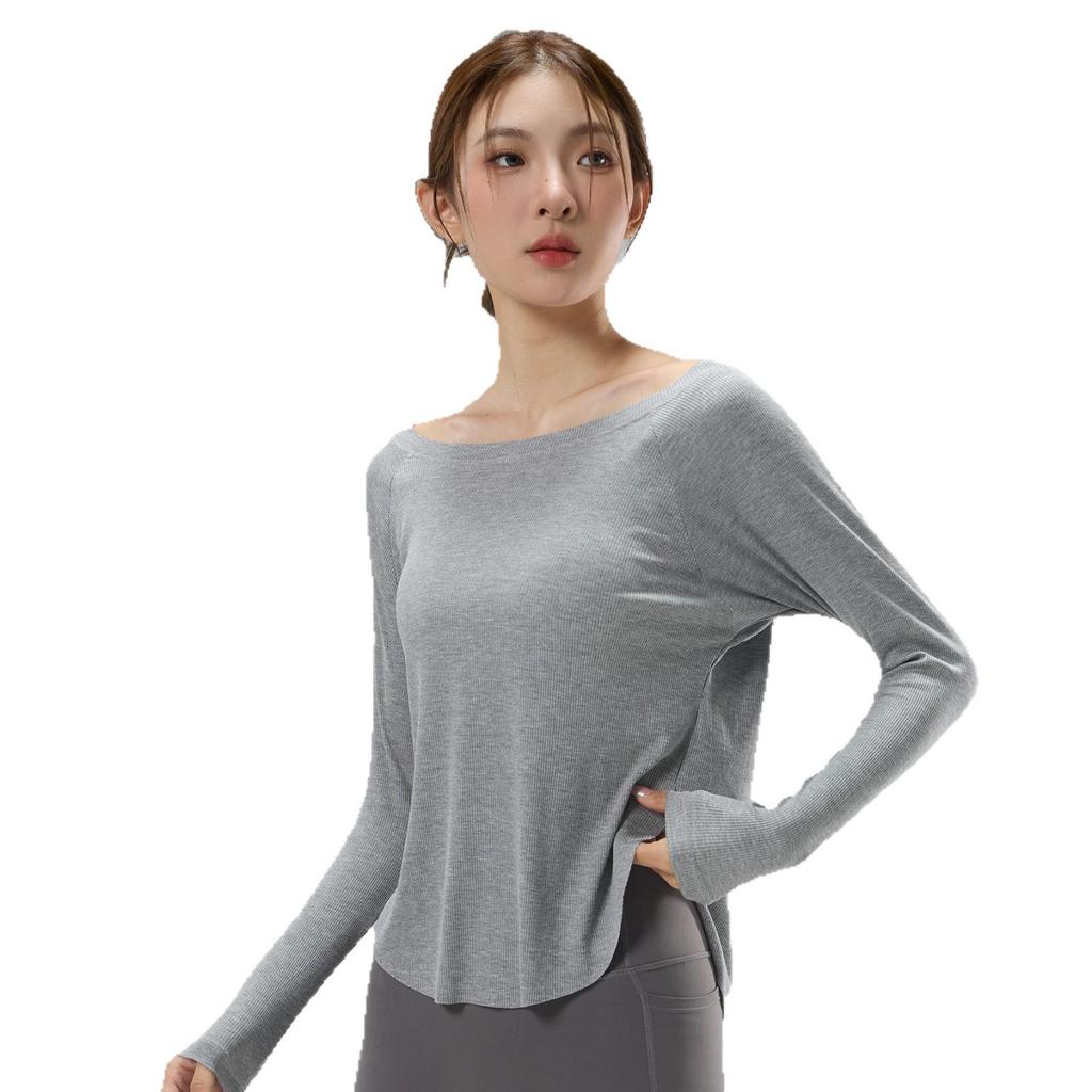 Women's One-Shoulder Yoga Cardigan T-Shirt, Body-Concealing, Casual Sportswear for Pilates.