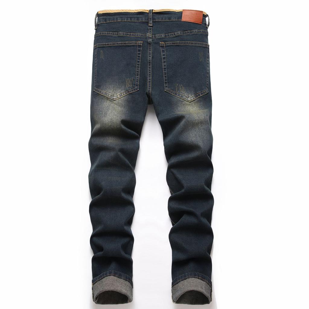 2024 European And American Retro Jeans, Personalized Elastic Grinding White Jeans, Trendy Men'S Pants
