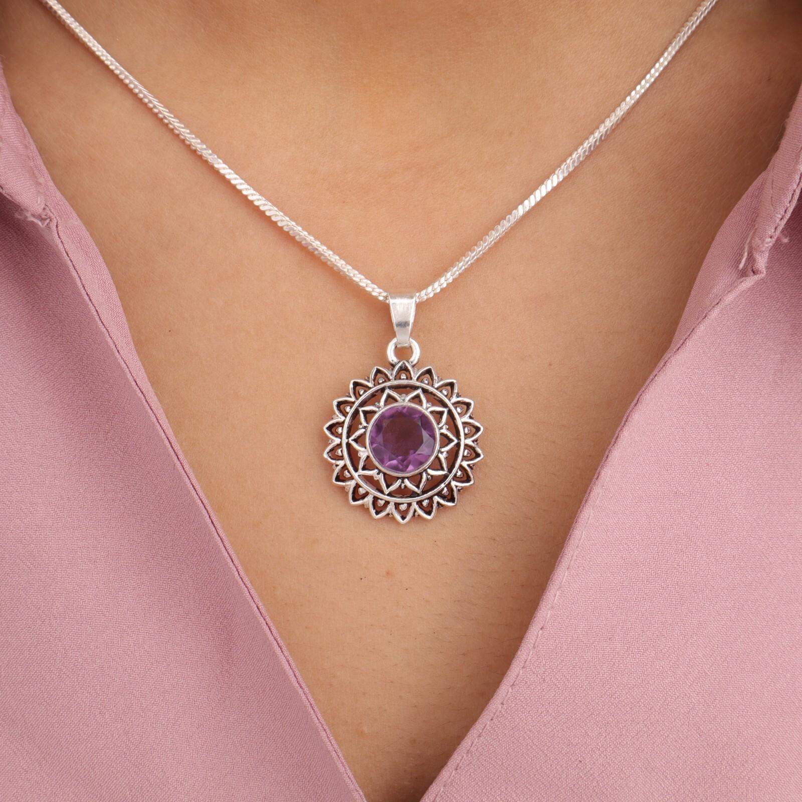 

Amethyst Gemstone 925 Sterling Silver Jewelry Handmade Statement Pendant 1.14 CP-30-3