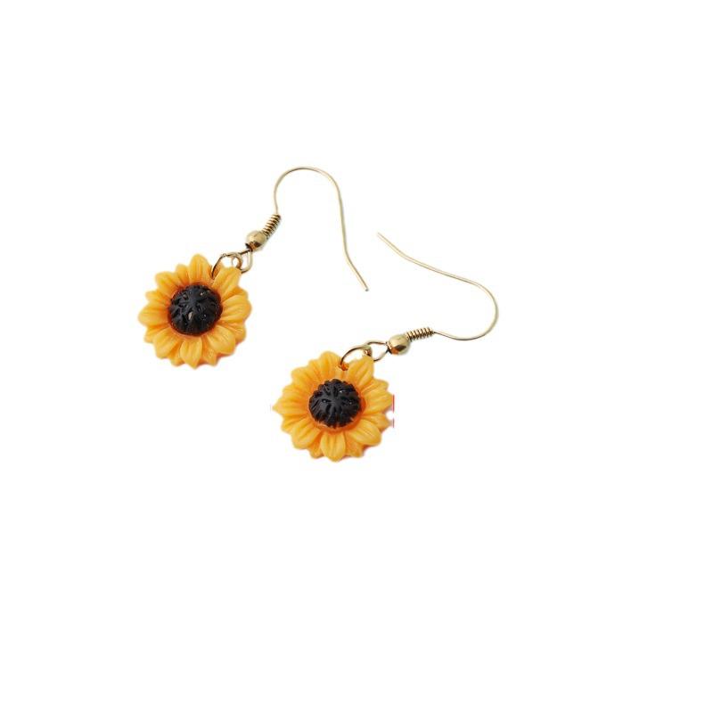 Sunflower-Inspired Stainless Steel Earrings with Inlaid Gemstones