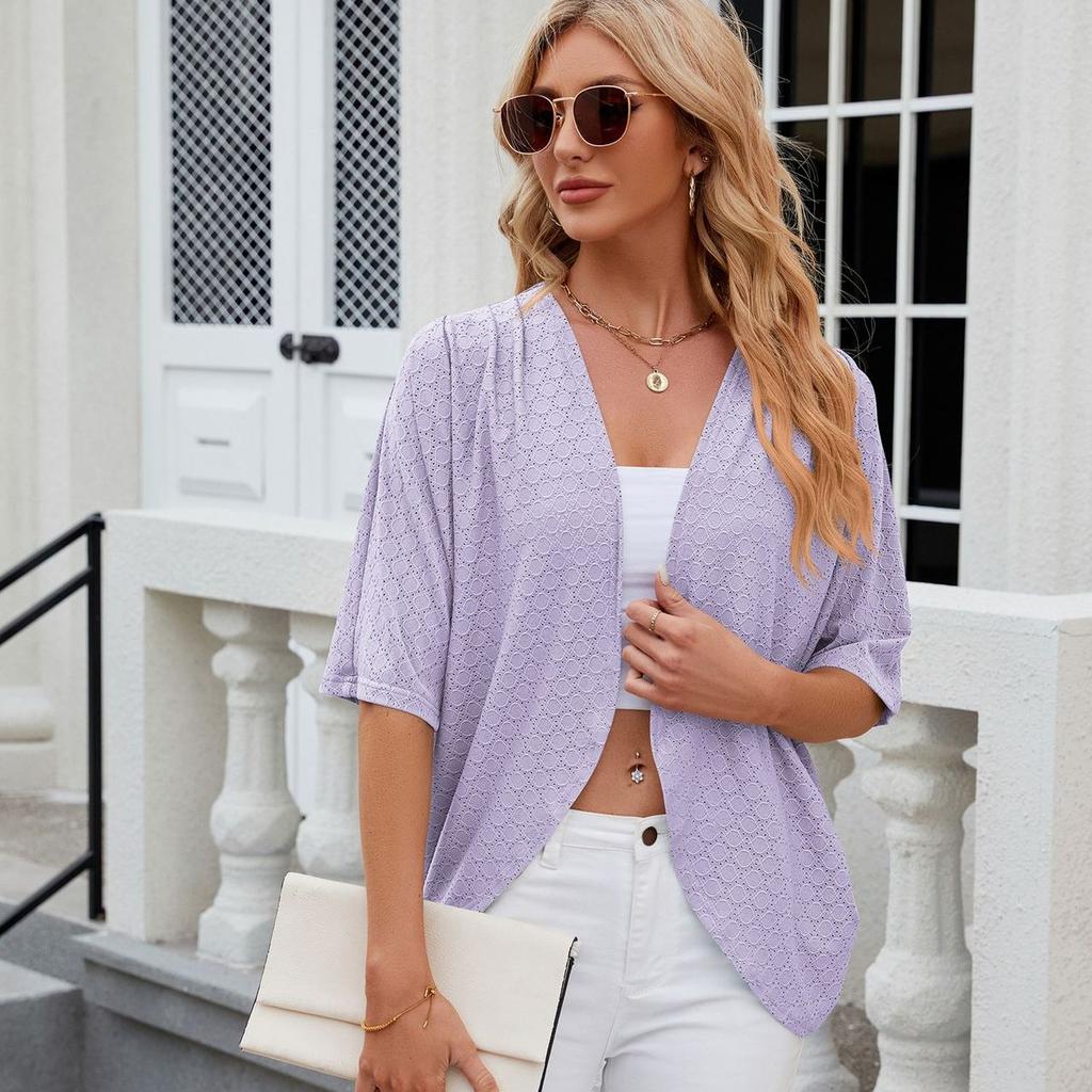 Summer Women's Cardigan New Solid Color Mid Sleeve Cardigan Knitted Cardigan Jacket Air Conditioner Shirt