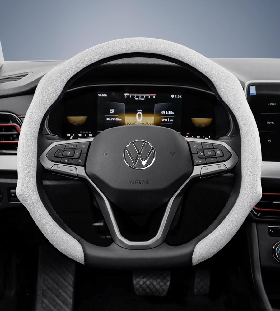 Suitable for Volkswagen Premium Suede Snap-On Steering Wheel Covers, Non-Slip and Durable, Available for D-Shaped Steering Wheels, Compatible