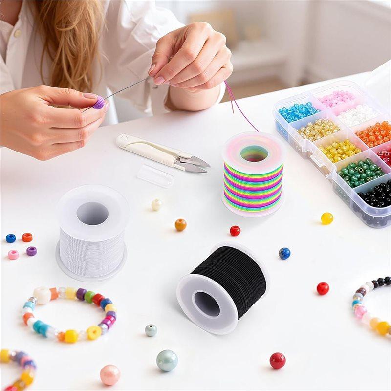 Stretchy Bracelet String Kit For DIY Crafts, 4 Rolls Elastic String With Scissors& Beading Needle, 1Mm Thickness Cord