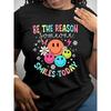 European Sizes Become Someone'S Smile Today Women'S Graphic T-Shirt - Colorful Joyful Face & Floral Design, Casual Short Sleeve Round Neck Top T-Shirt