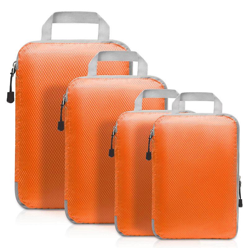 Four-Piece Compression Travel Storage Bag Set for Clothes, Toiletries, Digital Gear, and More