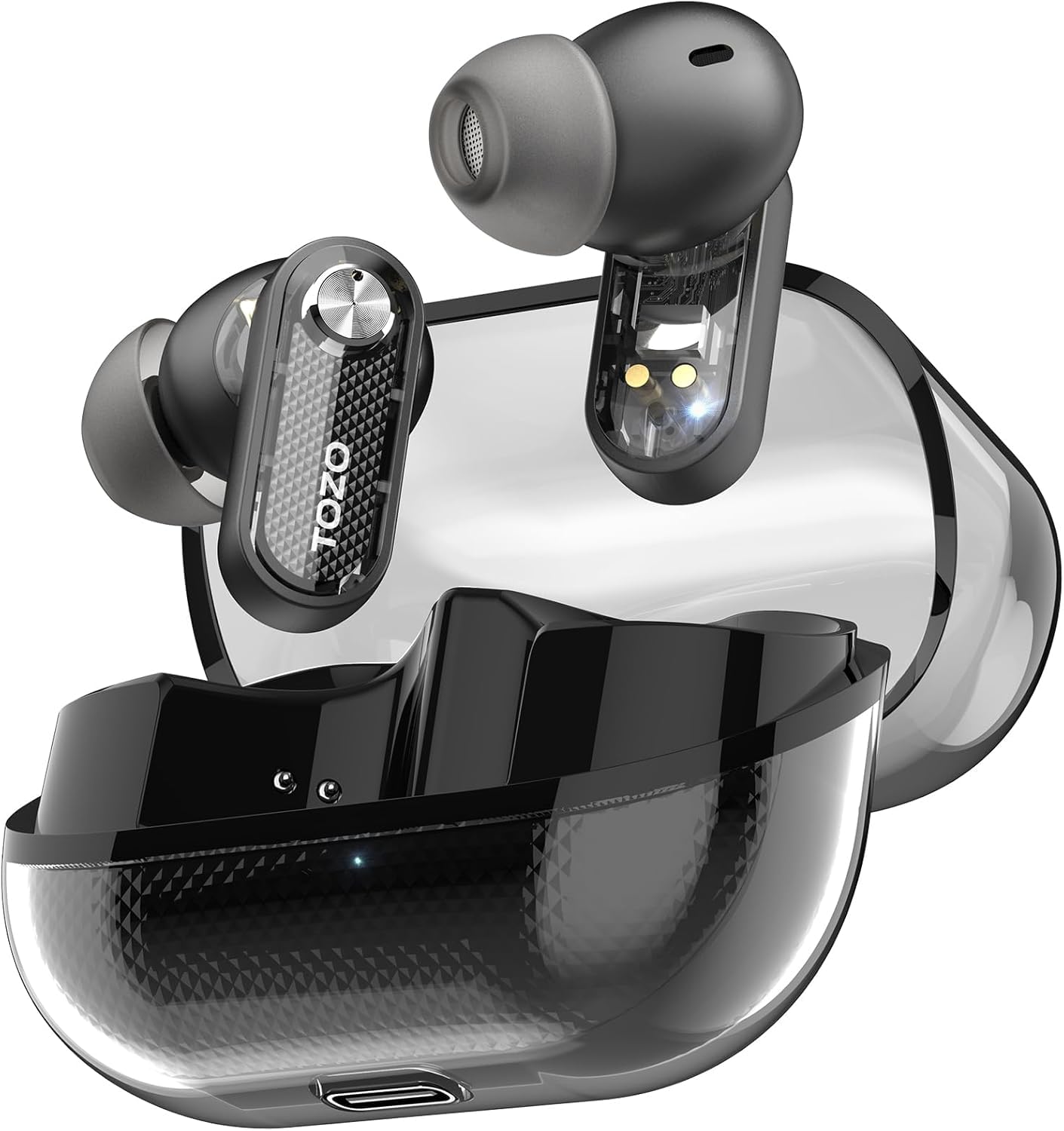 

TOZO Crystal Pods Wireless 2025 Новейший Bluetooth Bluetooth Оснащен шумоподавлением ENC Вызов Шум Внешний звук Прозрачный выделенный эквалайзер приложения до 35