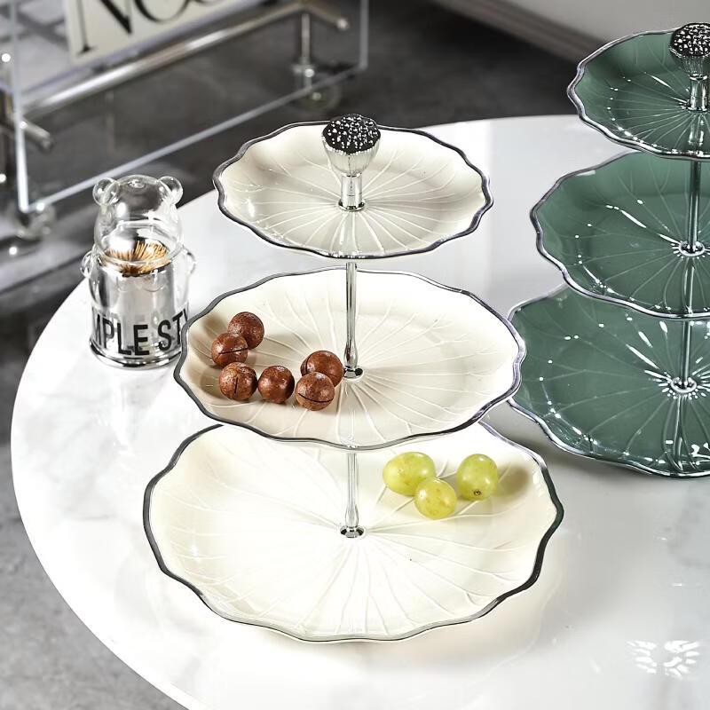 Elegant Lotus Silver Rim Three-Tier Fruit Plate