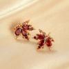 Red Maple Leaf Diamond Stud Earrings for Women Autumn and Winter Elegant High-End Earrings Retro Niche Unique Earrings