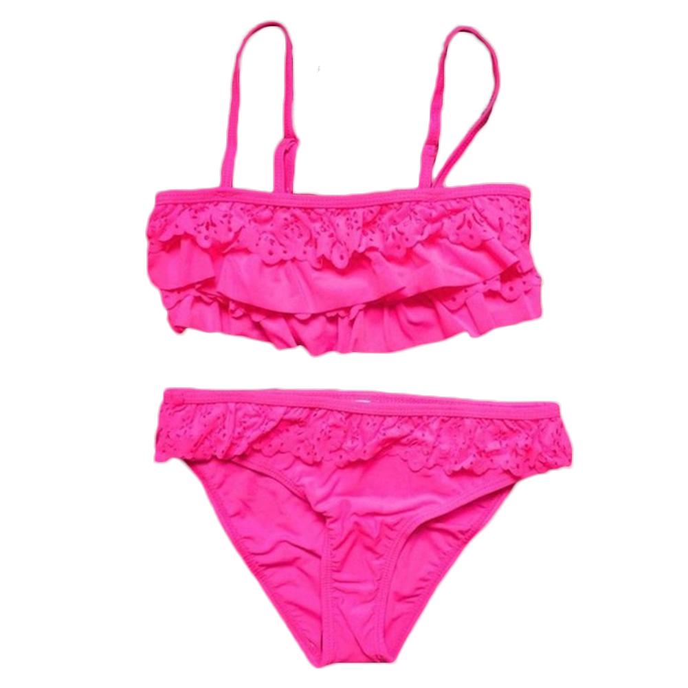 All for BB 2Pcs Children Girls  Hollow Ruffles Strappy Bikini Swimsuit Swimwear