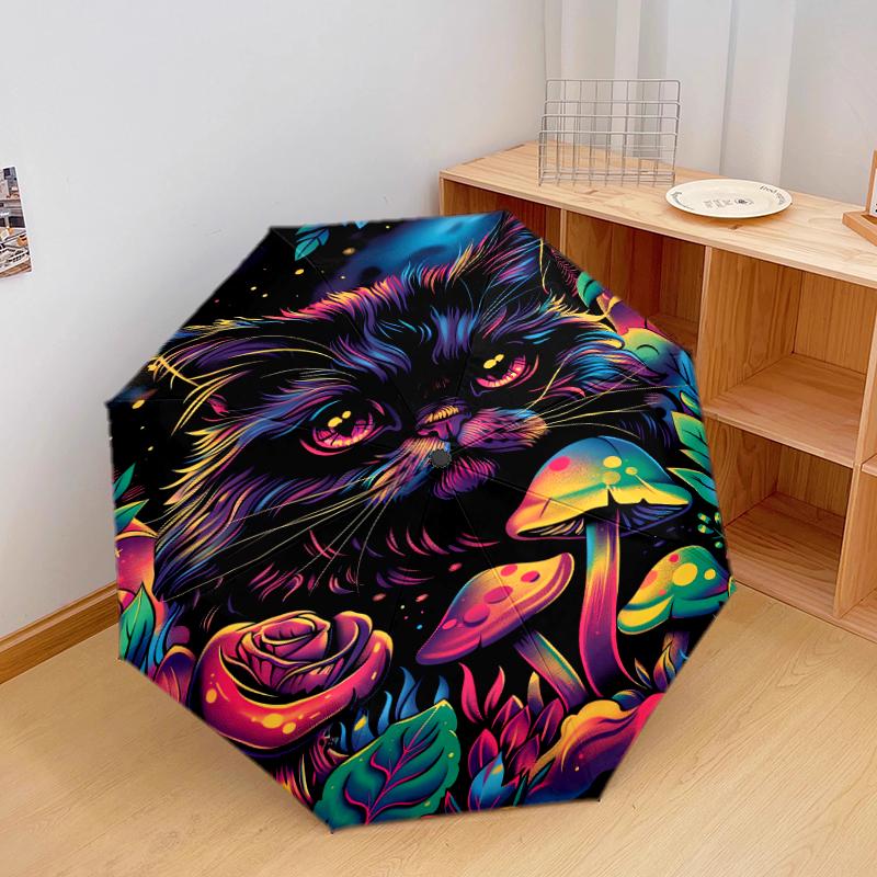 

1 PC Automatic Folding Umbrella - black cat Pattern, Portable & Foldable Design with 8 Ribs, Christmas Birthday Gifts