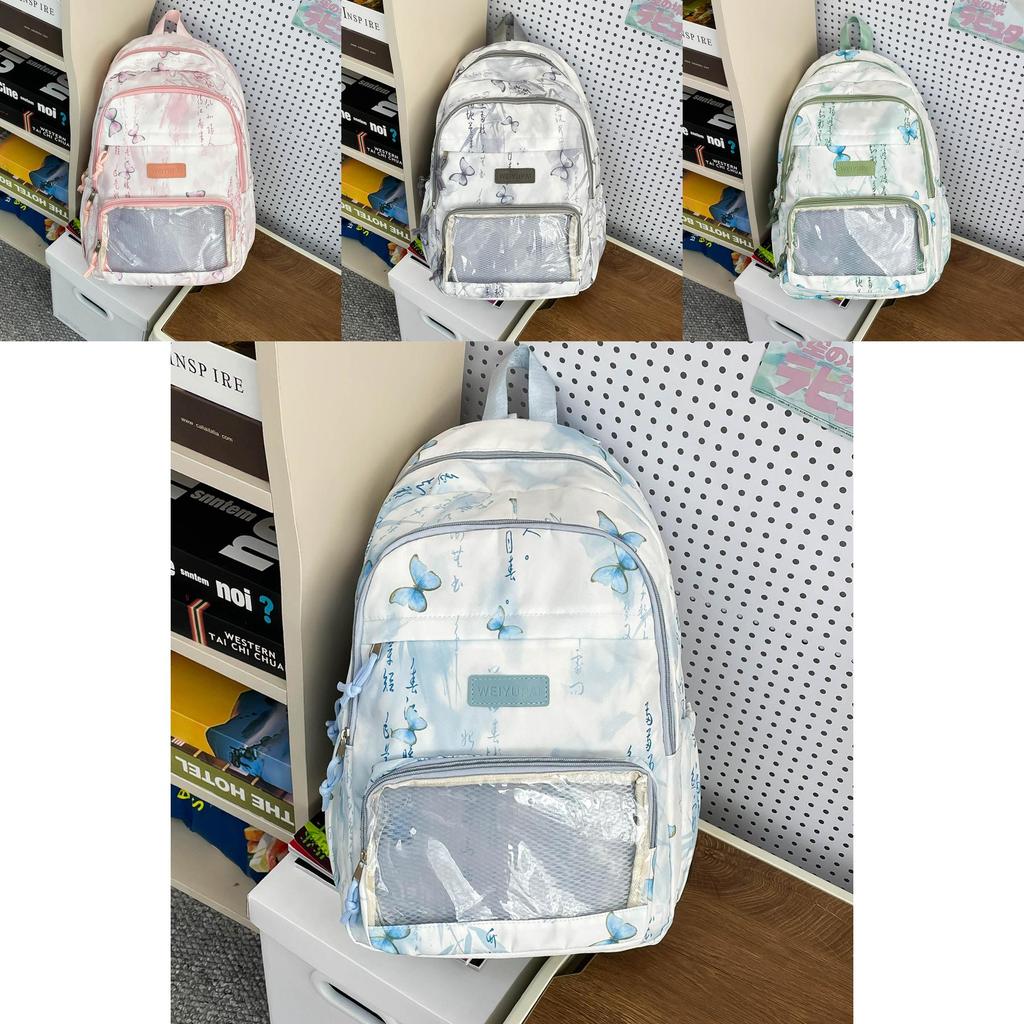 Chinese Style Student Backpack With Ink Painting And Butterfly Print Design For Teen Schoolers