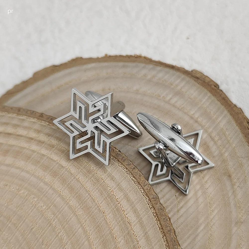 

Stainless Steel Cufflinks for mens Hollow Six-pointed Star Cuff Buttons men Gifts Charm Wedding Jewelry Accessories Cuffs Links серебряный