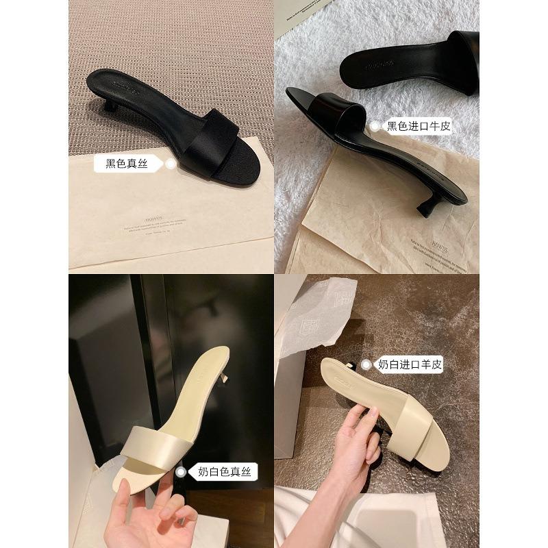 Sheepskin minimalist temperament silk word with high heels kitten and slippers women's summer sandals