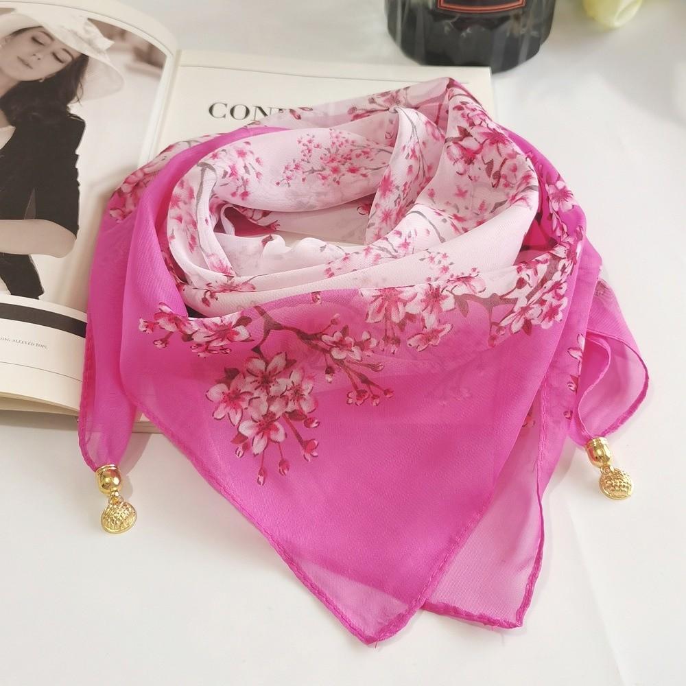 Luxury Silk Scarf Printed Small Square Scarf Fashion Magnetic Buckle Scarf For Women