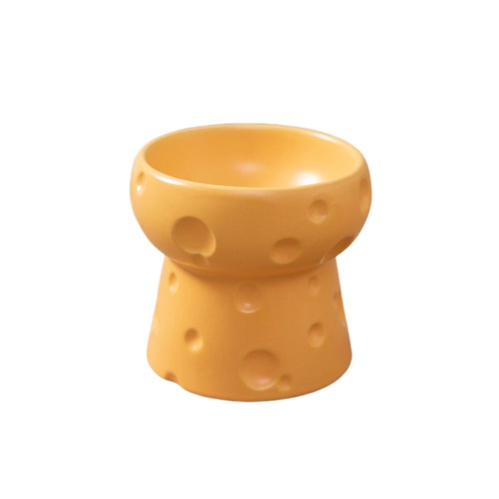 Large Diameter Elevated Cat Bowl Anti-knock Anti-spill Neck Protection Bowl Cheese Shape Ceramic Pet Food Bowl