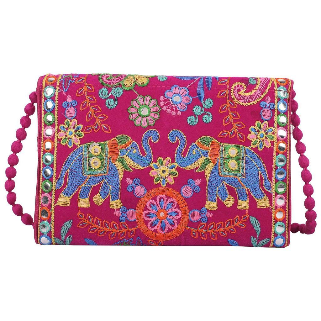 Clutch Bags  Handmade Embroidery Mirror Work Stylish Sling Bags for Women Cross Body Bags for Ladies and Girls - 22X16 Cm